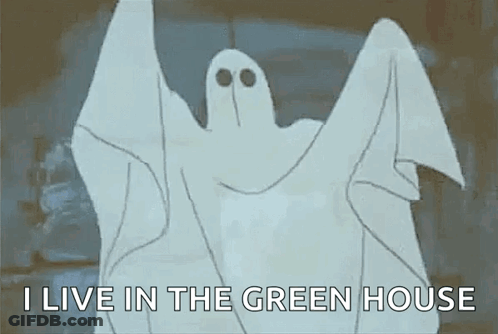 Cartoon Ghost Flying Saying I Live In Green House GIF