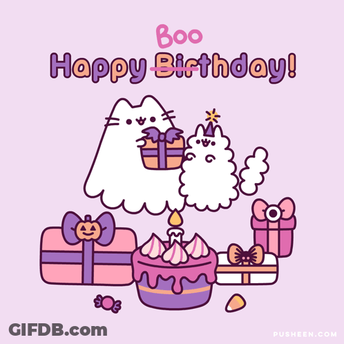 Cartoon Ghost Holding Gifts Saying Boo Happy Birthday GIF