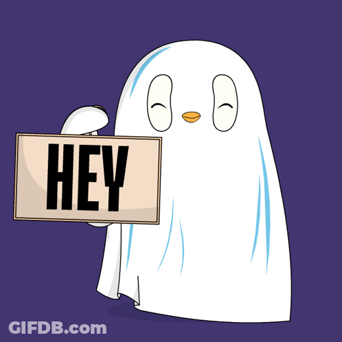 Cartoon Ghost Holding Hey Sign GIF