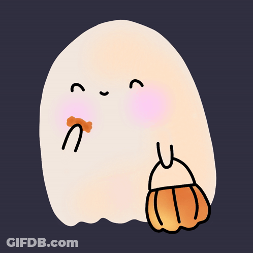 Cartoon Ghost Holding Pumpkin With Letter U GIF