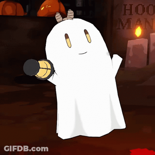 Cartoon Ghost In Front Of Hoo Man Sign GIF