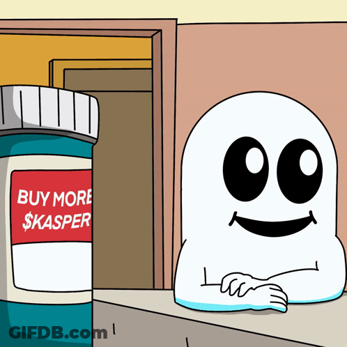 Cartoon Ghost Next To Bottle Saying Buy More $ Kasper GIF