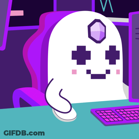 Cartoon Ghost Sitting At Computer Keyboard GIF