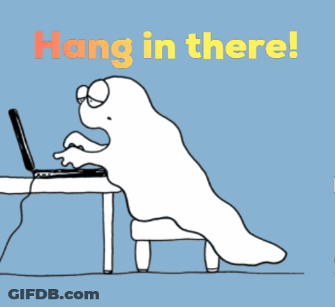 Cartoon Ghost Sitting At Desk With Laptop Saying Hang In There GIF