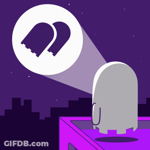 Cartoon Ghost Standing On Roof With Spotlight GIF