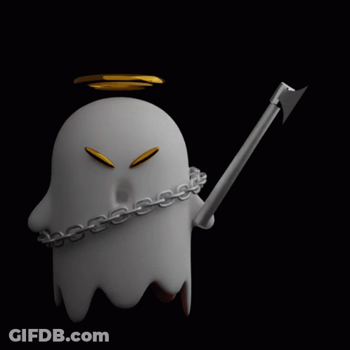 Cartoon Ghost With Chain And When Mint Speech GIF