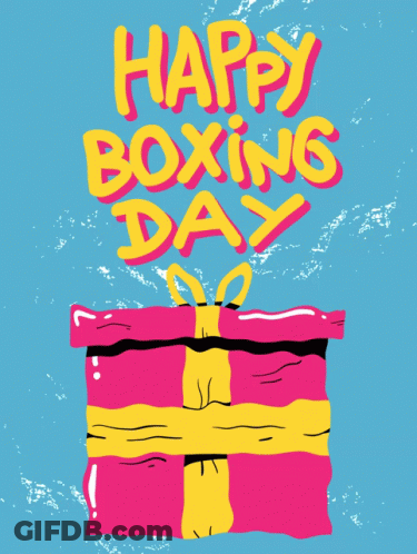 Cartoon Gift Box Saying Happy Boxing Day GIF