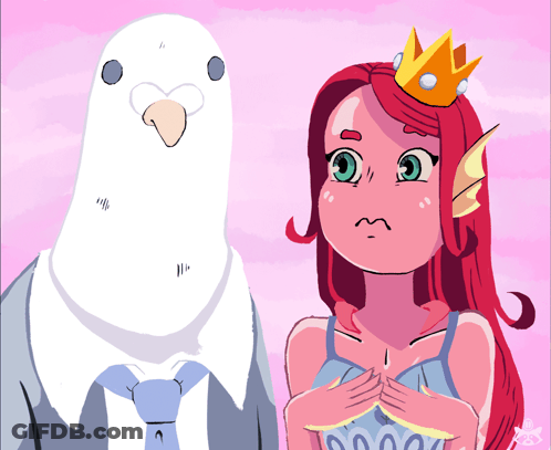 Cartoon Girl And Bird With Crown GIF