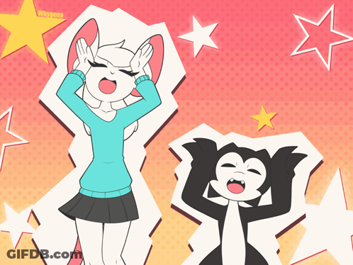 Cartoon Girl And Black And White Cat GIF