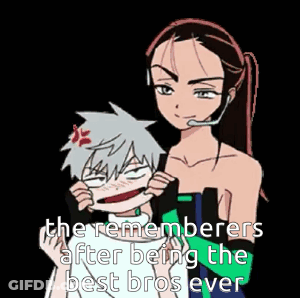Cartoon Girl And Boy With Caption The Rememberers After Being Best Bros Ever GIF