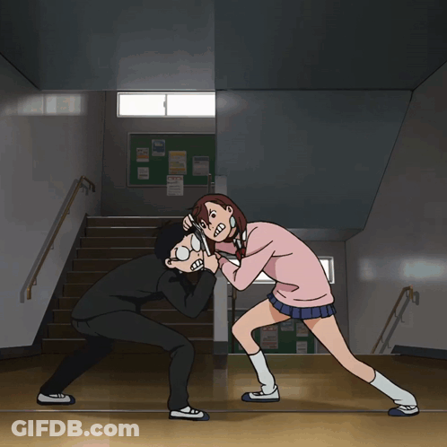 Cartoon Girl And Boy Wrestling GIF