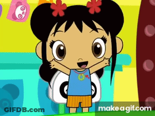 Cartoon Girl Arms Outstretched Yellow Wall GIF