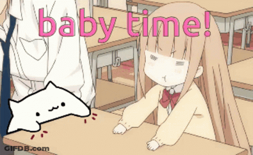 Cartoon Girl At Desk Saying Baby Time GIF