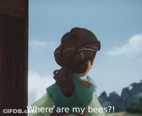 Cartoon Girl At Door Saying Where Are My Bees GIF