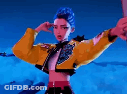 Cartoon Girl Blue Hair Yellow Jacket Arms Outstretched GIF
