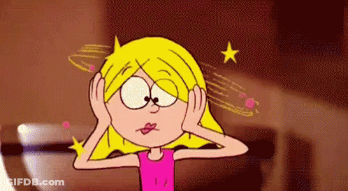 Cartoon Girl Covering Ears With Spinning Star GIF
