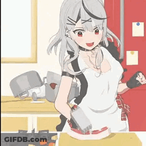 Cartoon Girl Cutting Cake With Knife GIF