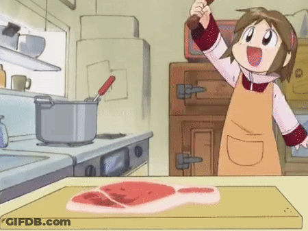 Cartoon Girl Cutting Meat GIF