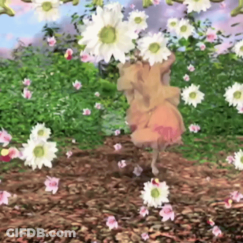 Cartoon Girl Dancing In Flowers GIF