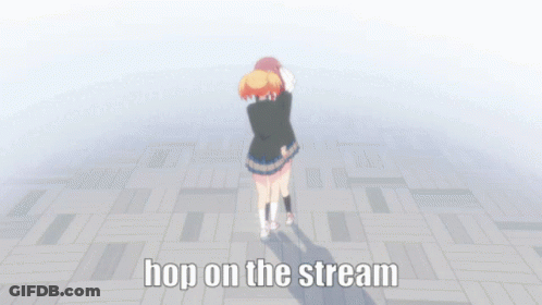 Cartoon Girl Dancing Saying Hop On The Stream GIF
