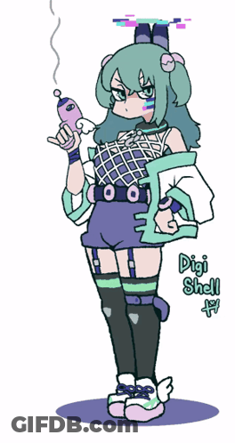 Cartoon Girl Digi Shell GIF