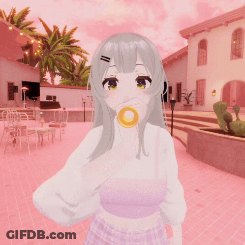 Cartoon Girl Drinking From Cup With Cactus GIF