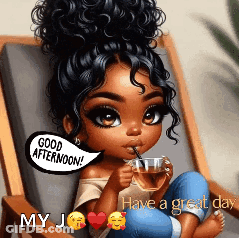 Cartoon Girl Drinking Tea GIF