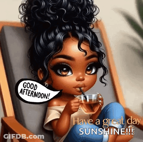 Cartoon Girl Drinking Tea With Straw GIF