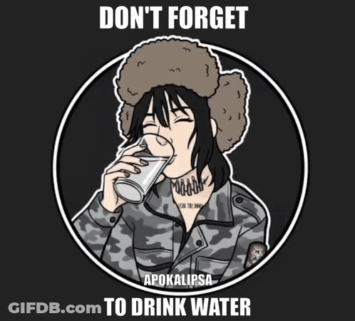 Cartoon Girl Drinking Water Saying Don't Forget Apokalypsa To Drink Water GIF