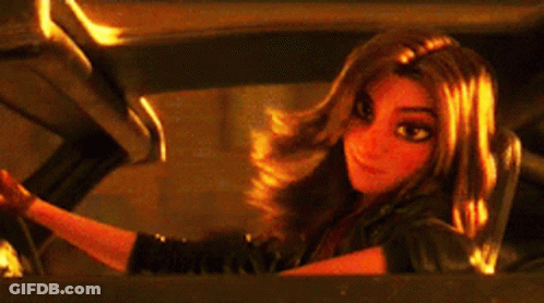Cartoon Girl Driving Car At Night GIF