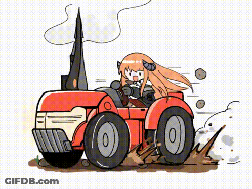 Cartoon Girl Driving Red Tractor GIF