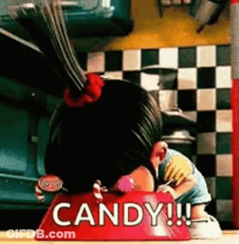 Cartoon Girl Eating Candy From Bowl GIF