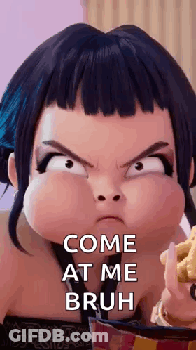 Cartoon Girl Eating Chips Saying Come At Me Bruh GIF