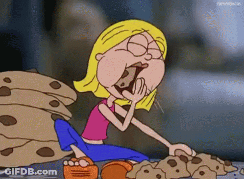 Cartoon Girl Eating Pile Of Cookies GIF