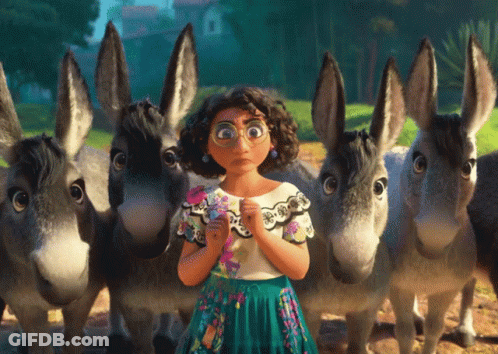 Cartoon Girl Facing Donkeys GIF