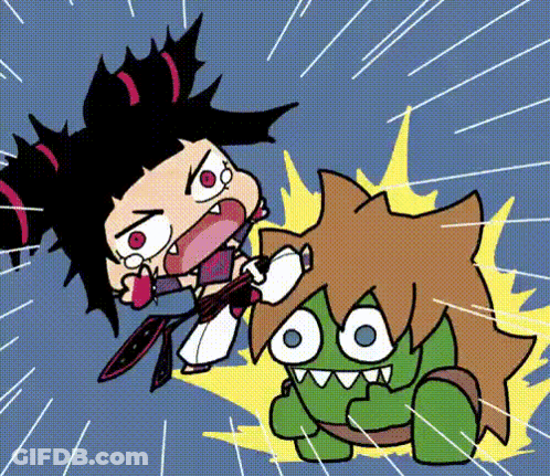 Cartoon Girl Fighting Green Monster GIF