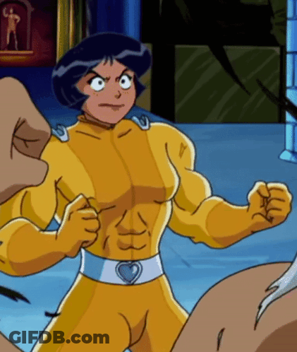 Cartoon Girl Flexing Muscles With Heart Belt GIF