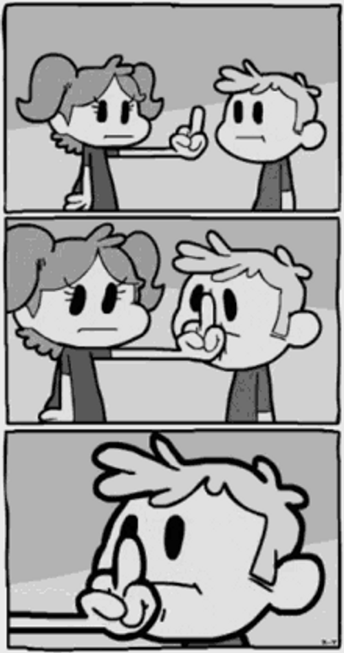 Cartoon Girl Flipping Off Boy's Face GIF