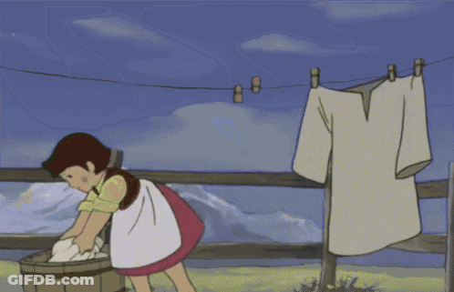 Cartoon Girl Hanging Clothes On Line GIF