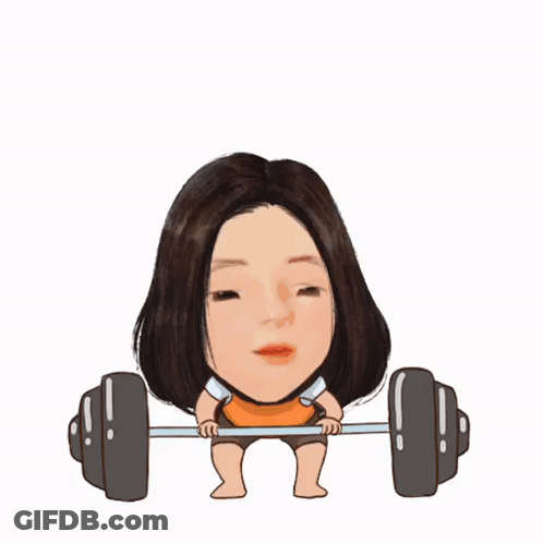 Cartoon Girl Holding Barbell With Mouth Open GIF
