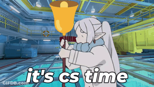 Cartoon Girl Holding Bell It's CS Time GIF
