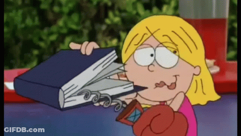 Cartoon Girl Holding Book And Cellphone GIF