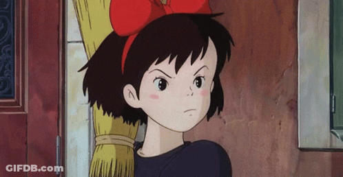 Cartoon Girl Holding Broom Behind Her Back GIF