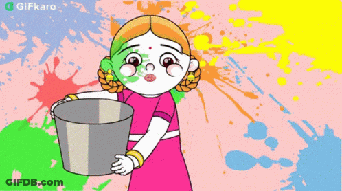 Cartoon Girl Holding Bucket With Paint Splashing GIF