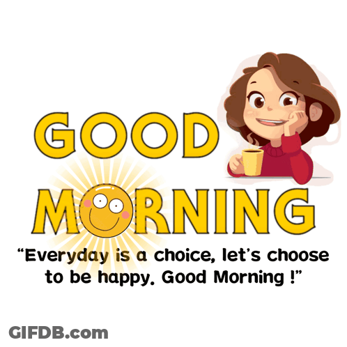 Cartoon Girl Holding Coffee Saying Good Morning GIF