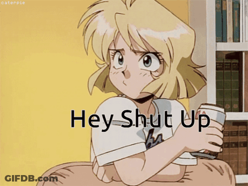 Cartoon Girl Holding Coffee Saying Hey Shut Up GIF