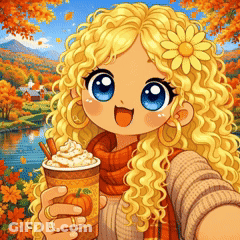 Cartoon Girl Holding Coffee With Whipped Cream GIF