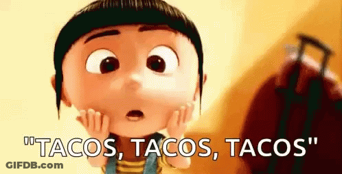 Cartoon Girl Holding Face Saying Tacos GIF