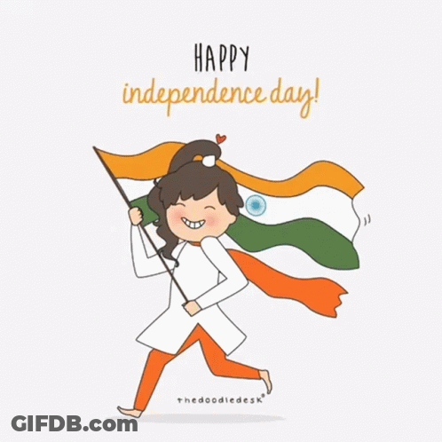 Cartoon Girl Holding Flag Happy Independence Day GIF