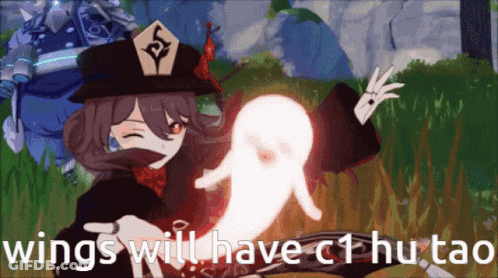 Cartoon Girl Holding Ghost With Words Wings Will Have C1 Hu Tao GIF